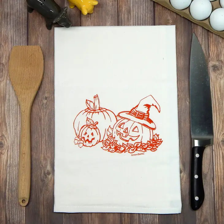 Jack-O-Lantern Halloween Flour Sack Tea Towel