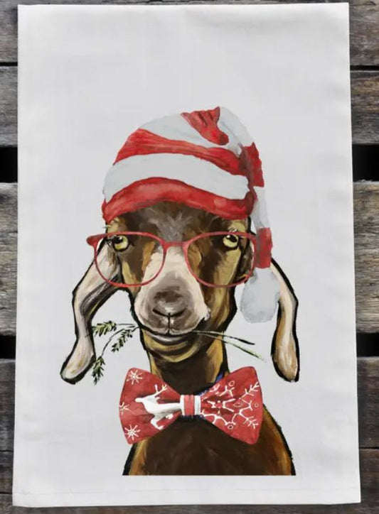 Christmas Goat Tea Towel, Christmas Goat Flour Sack Towel