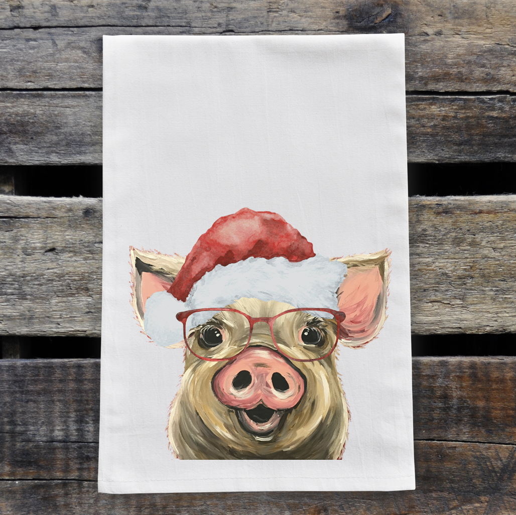 Christmas Pig Tea Towel, Farmhouse Christmas Pig Towel - NashvilleSpiceCompany