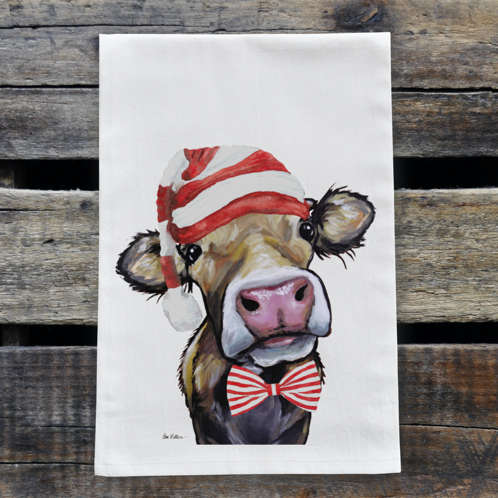 Christmas Cow Tea Towel, Christmas Cow Flour Sack Towel - NashvilleSpiceCompany