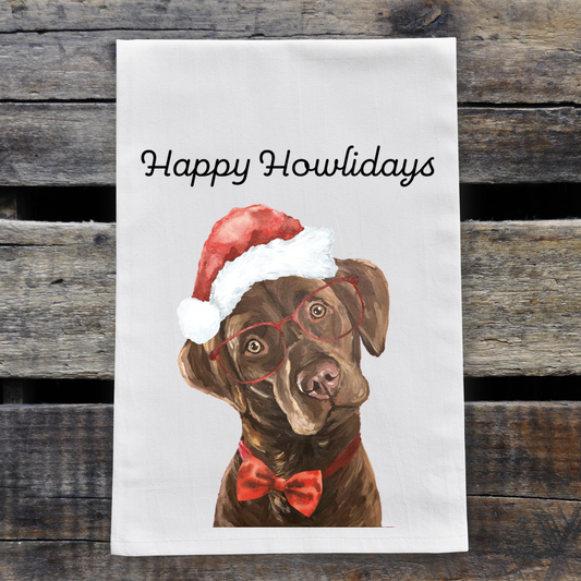 Christmas Dog Tea Towel, 'Happy Howlidays' Lab Towel - NashvilleSpiceCompany