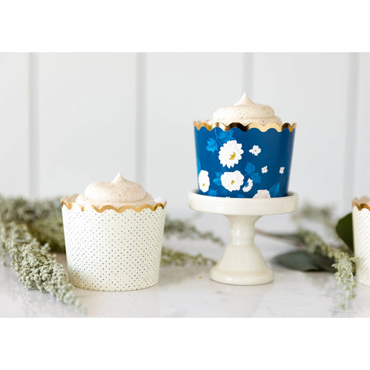 Gold Foiled White on Blue Floral 5 oz Food Cups (50 pcs) 30% OFF