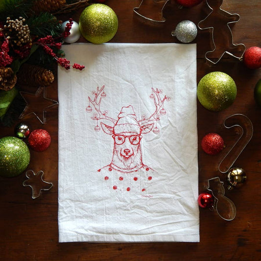 Hipster Christmas Deer Flour Sack Tea Towel - NashvilleSpiceCompany